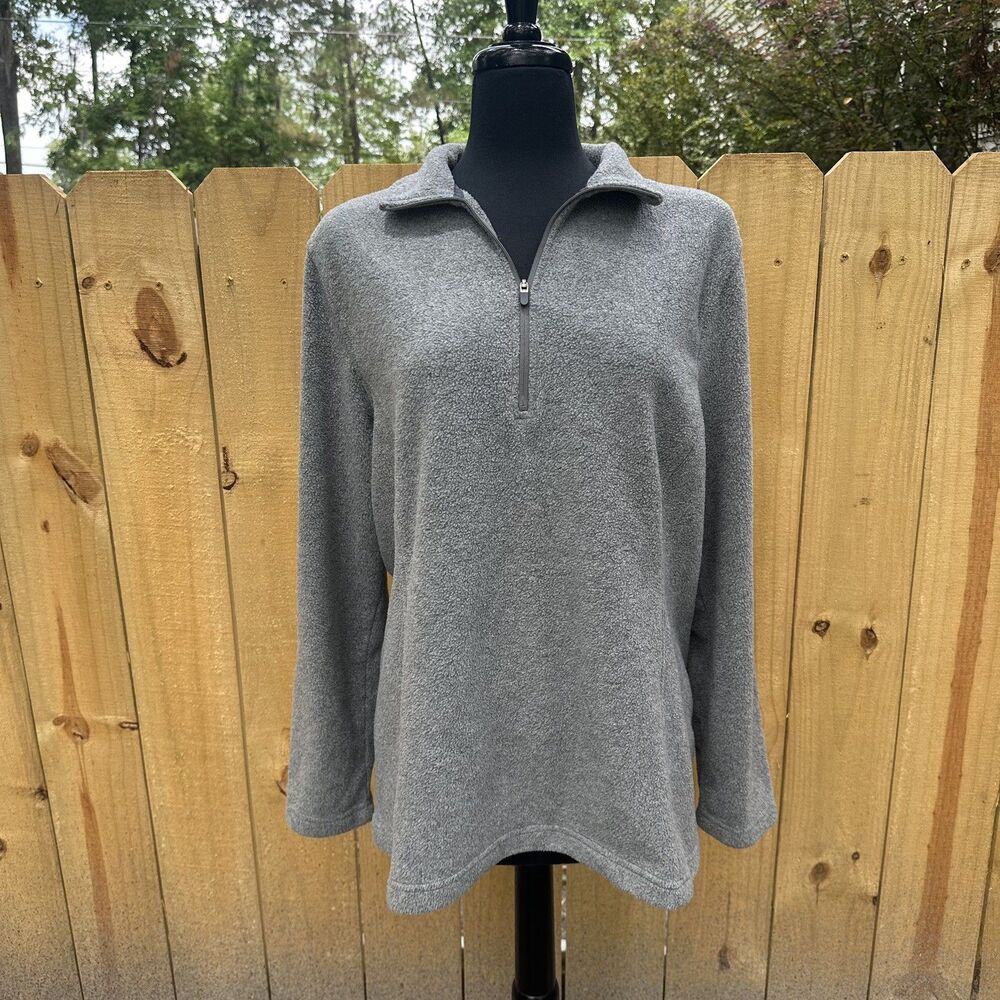 Lands End Sweater Womens XL  Gray Soft Fleece Pullover Base Layer Quarter Zip